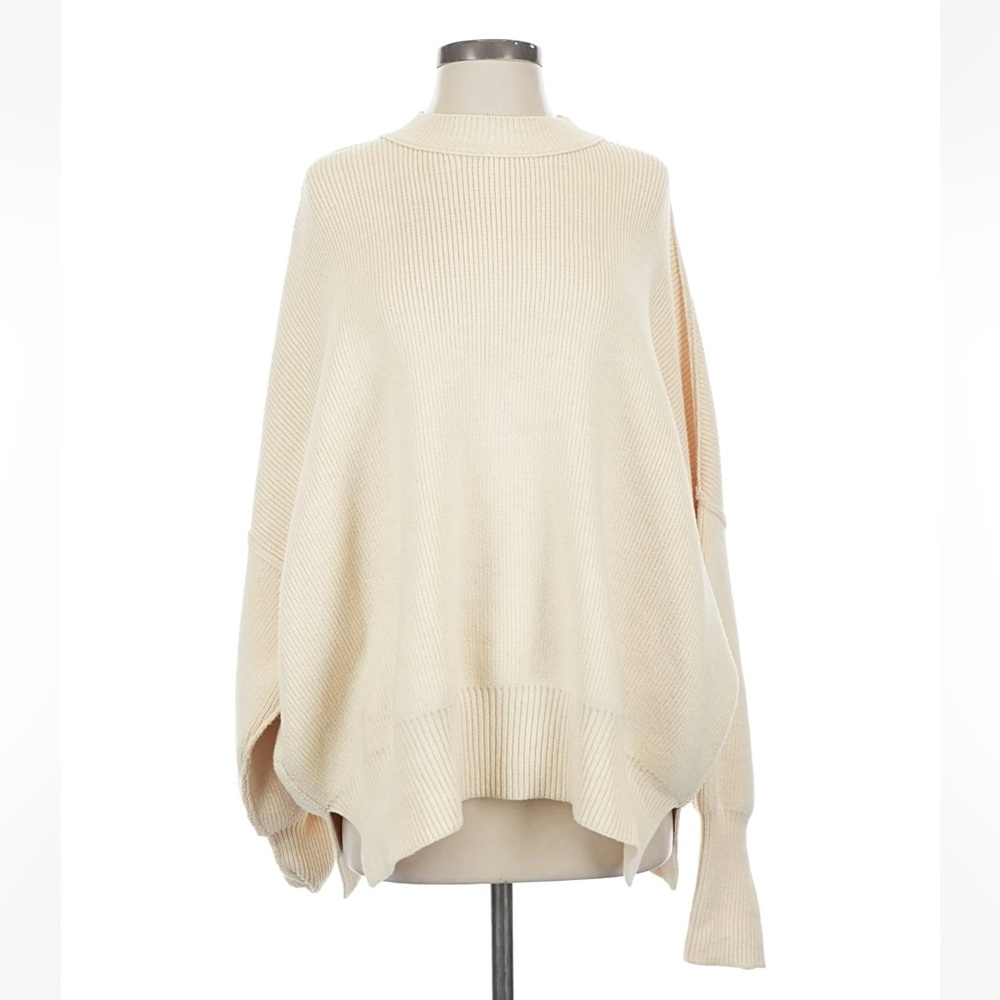 Free People Easy Street Oversized Crew Neck Sweater Tunic Large EUC Ivory